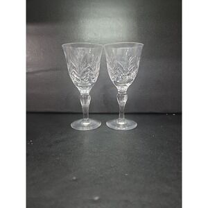 Stuart England Crystal Claret‎ Wine Glasses, Set of 2, Cut Fern Pattern, 6.5"